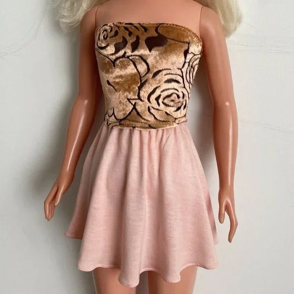 slim fit dress slacks Gold dress for Barbie dolls Cocktail dress – The Doll Tailor main image 1